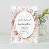 All in One Boho Floral Rose Gold Metallic Wedding Einladung (Stehend Vorderseite)