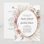 All in One Boho Floral Rose Gold Metallic Wedding Einladung (Vorne/Hinten)