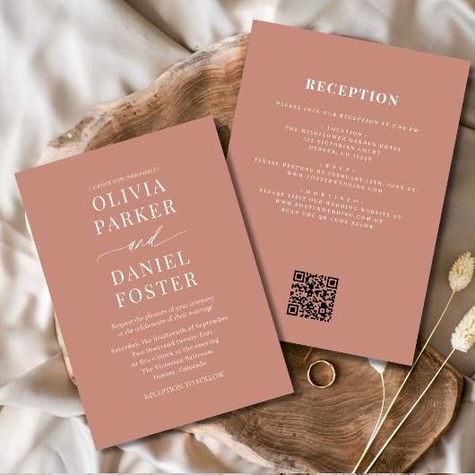 All in One Boho Terracotta QR Code Wedding Einladung
