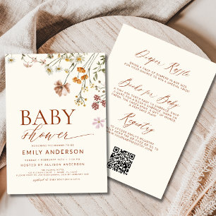 All in One Boho Wildblume Baby Dusche Einladung