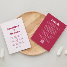 All in one Bold Retro Viva Magenta QR Code Wedding