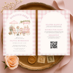 All in One Boujour Bebe Pink Mädchen Baby Shower  Einladung