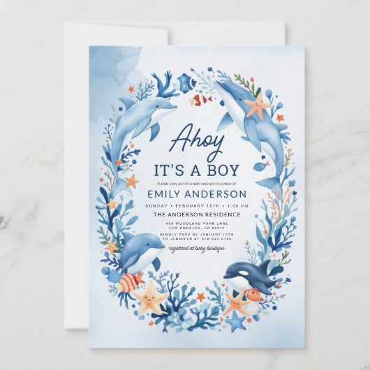 All in One Boy's Under the Sea Blue Baby Shower Einladung (Vorderseite)