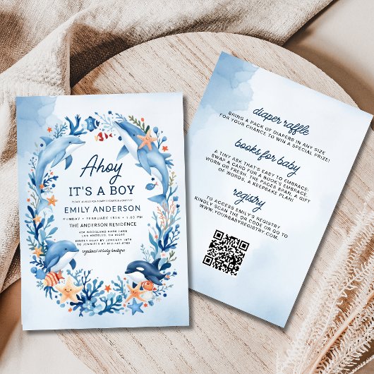 All in One Boy's Under the Sea Blue Baby Shower Einladung