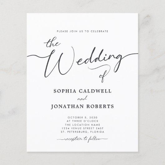 All in one Budget Kalligrafie Hochzeitseinladung (Vorderseite)