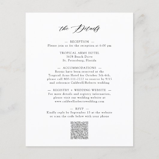 All in one Budget Kalligrafie Hochzeitseinladung (Rückseite)