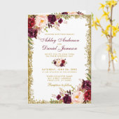 All in one Burgund Floral Glitzer Hochzeit einlade Karte (Gelbe Blume)