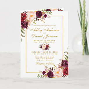 All in one Burgund Floral Wedding Gold Einladung