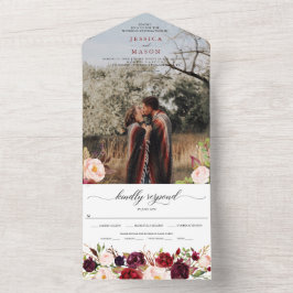 All in One Burgund Marsala Rustic Wedding Einladun Einladung