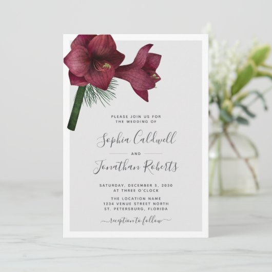 All in One Burgund Weihnachten Blumenhochzeit Einladung (Stehend Vorderseite)
