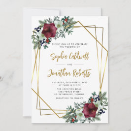 All in One Burgundy Amaryllis Gold Floral Wedding Einladung