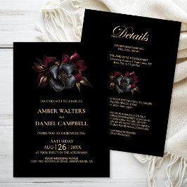All in One Burgundy and Gray Floral Wedding Einladung