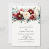 All in One Burgundy and White Floral Wedding Einladung (Vorderseite)