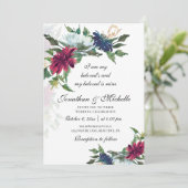 All in One Burgundy Blue Floral Christlich Wedding Einladung (Stehend Vorderseite)