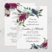All in One Burgundy Blue Floral Christlich Wedding Einladung (Vorne/Hinten)