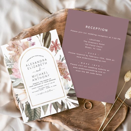 All in One Burgundy Boho Floral Wedding Einladung