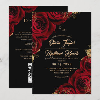 All in One Burgundy Elegant Floral Wedding Einladung