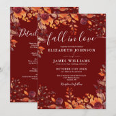 All In One Burgundy Fall In Love Floral Wedding Einladung (Vorne/Hinten)