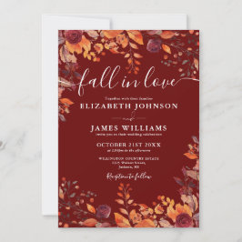 All In One Burgundy Fall In Love QR Code Wedding Einladung