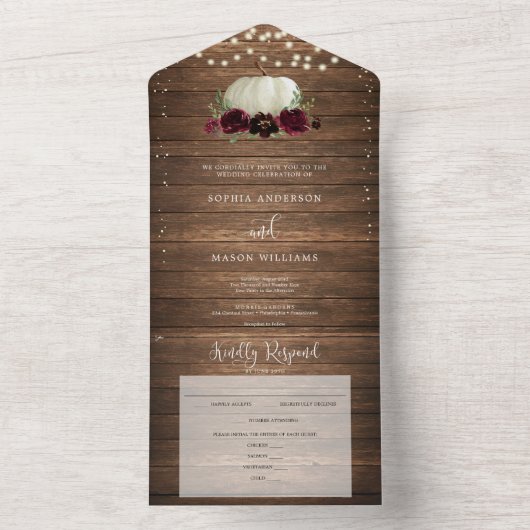 All in One Burgundy Pumpkin Rustic Wedite Einladun All In One Einladung (Innen Boden)
