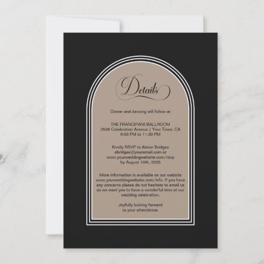 All in one Burnt Orange Arch Black Wedding Einladung (Rückseite)