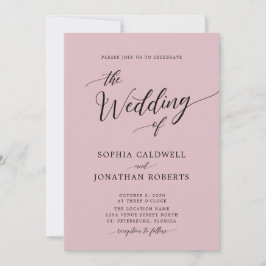 All in one Calligraphy Chic Dusty Rose Wedding Einladung