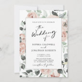 All in one Calligraphy Dusty Rose Floral Wedding Einladung (Vorderseite)
