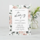 All in one Calligraphy Dusty Rose Floral Wedding Einladung (Stehend Vorderseite)