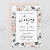 All in one Calligraphy Dusty Rose Floral Wedding Einladung (Vorne/Hinten)