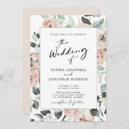 All in one Calligraphy Dusty Rose Floral Wedding Einladung