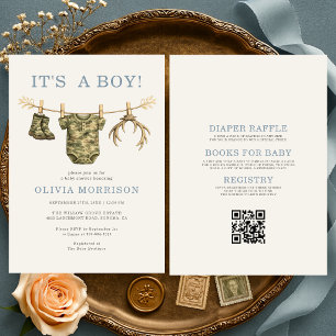 All in One Camo Jagd It's a Boy Baby Shower-Einlad Einladung