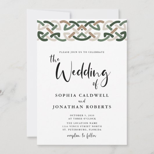 All in One Celtic Knot Calligraphy Wedding Einladung (Vorderseite)