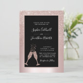 All in one Champagne Toast Blush Glitzer Hochzeit Einladung (Stehend Vorderseite)