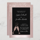 All in one Champagne Toast Blush Glitzer Hochzeit Einladung (Vorne/Hinten)
