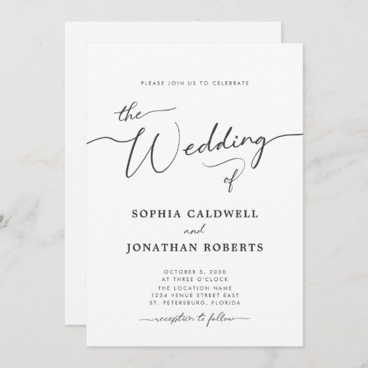 All in one Charcoal gray Calligrafy Wedding Einladung (Vorne/Hinten)