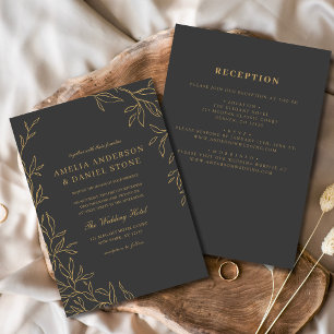 All in one Charcoal Gray Gold Leaf Hochzeit Einladung