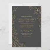 All in one Charcoal Gray Gold Leaf Hochzeit Einladung (Vorderseite)