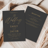 All in one Charcoal Gray Gold Wedding Script Einladung