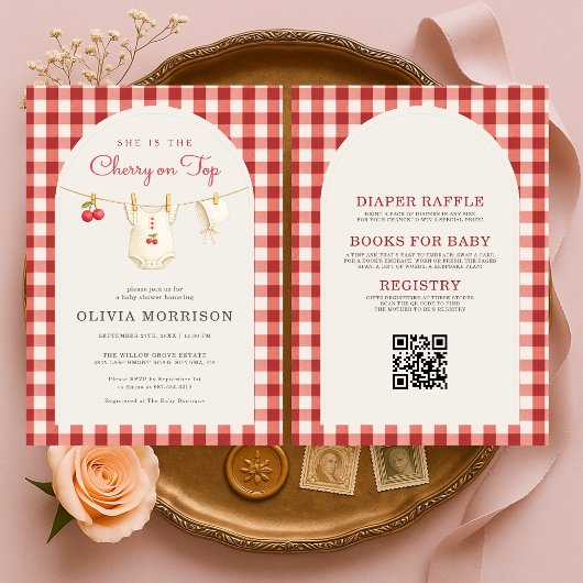 All in One Cherry on Top Clothesline Baby Shower Einladung