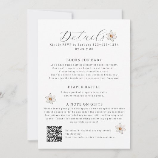 All in one Daffodin Spring QR Code Babydusche Einladung (Rückseite)