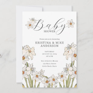 All in one Daffodin Spring QR Code Babydusche Einladung