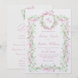 All in One Delicate Blush and Sage Ornate Wedding Einladung