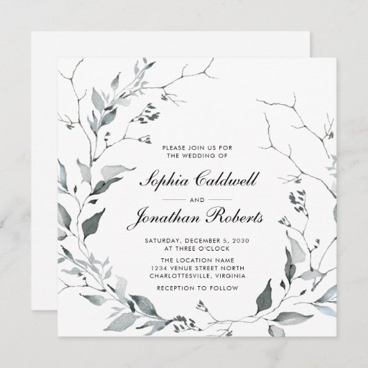 All in one Delicate Winter Wreath Square Wedding I Einladung (Vorne/Hinten)