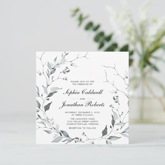 All in one Delicate Winter Wreath Square Wedding I Einladung (Stehend Vorderseite)