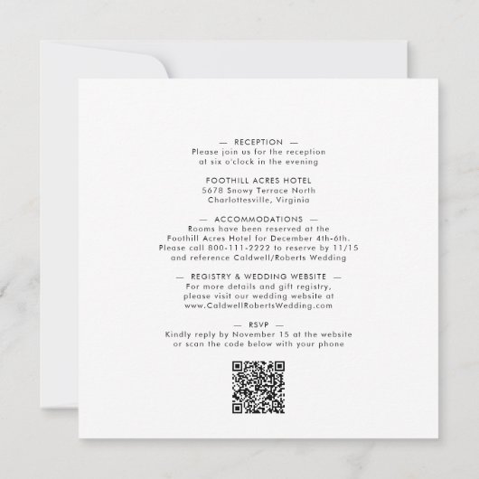 All in one Delicate Winter Wreath Square Wedding I Einladung (Rückseite)