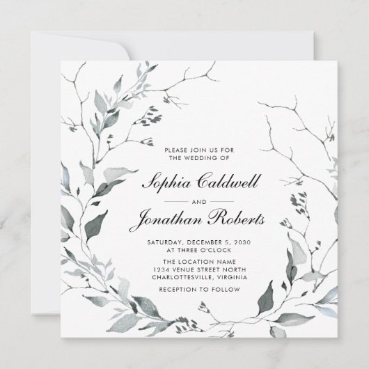 All in one Delicate Winter Wreath Square Wedding I Einladung (Vorderseite)