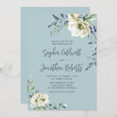 All in One Dusty Blue Eukalyptus Floral Wedding Einladung (Vorne/Hinten)