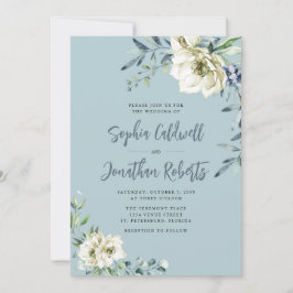 All in One Dusty Blue Eukalyptus Floral Wedding Einladung