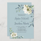 All in One Dusty Blue Eukalyptus Floral Wedding Einladung (Vorne/Hinten)