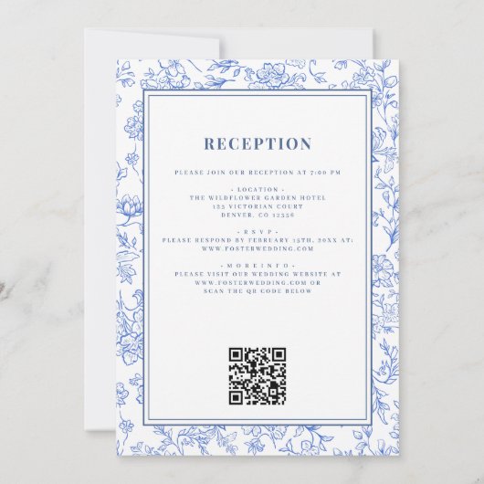 All in One Dusty Blue French Floral Toile Einladung (Rückseite)